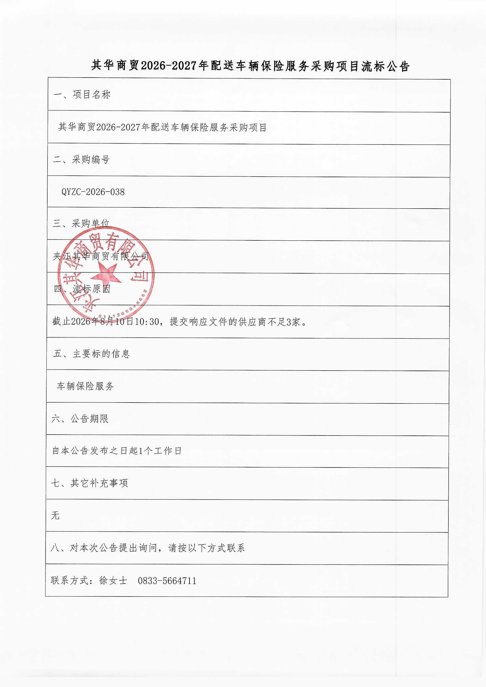 流标公告